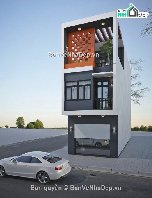 Nhà phố,nhà phố 3 tầng,file cad nhà phố 3 tầng